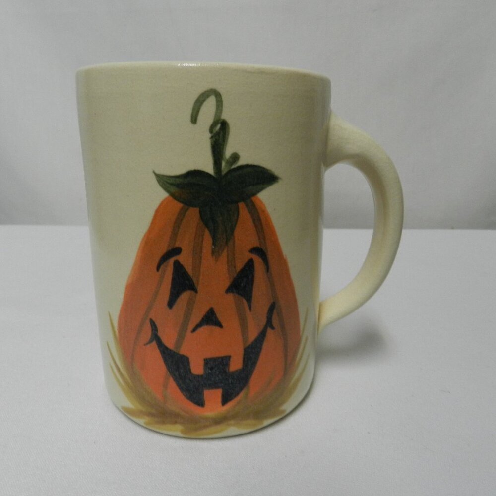 Vintage Halloween Jack O Lantern handmade pottery Mug Cup Fall large Pumpkin